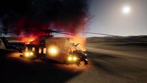 burned-military-helicopter-in-the-desert-at-sunset